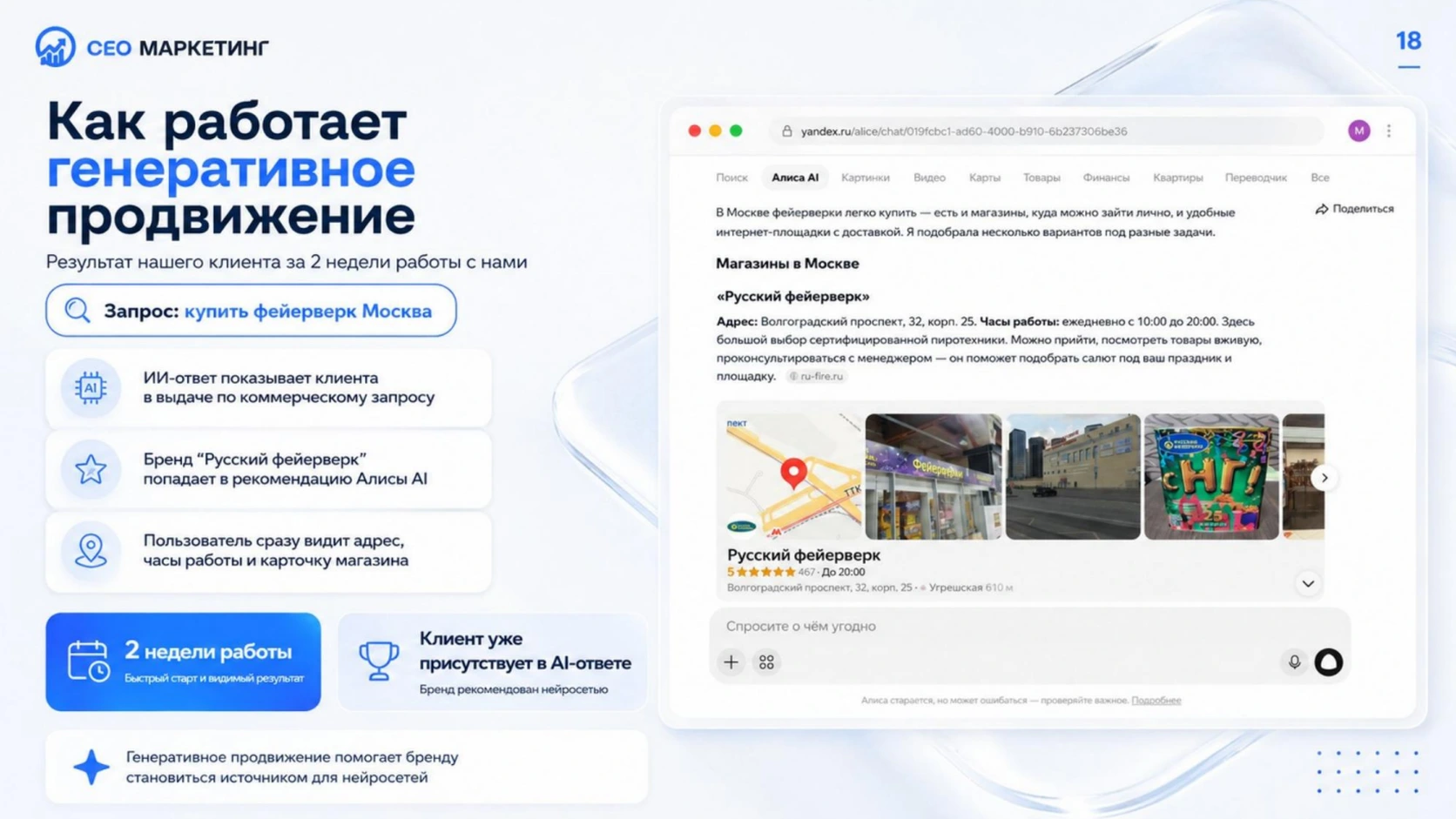 Как работает генеративное продвижение — пример Русский фейерверк